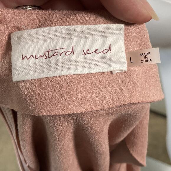 Mustard Seed Dress Womens Size L Boho Peasant Rose Pink Faux Suede Balloon - Picture 3 of 4